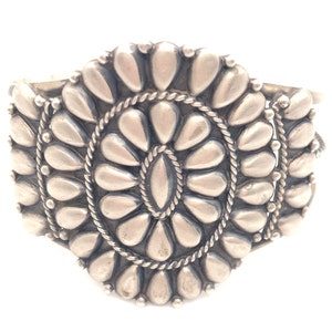 RARE! Solid Silver Cluster Bracelet, Unique Vintage Navajo Sterling Cuff-1 of 2