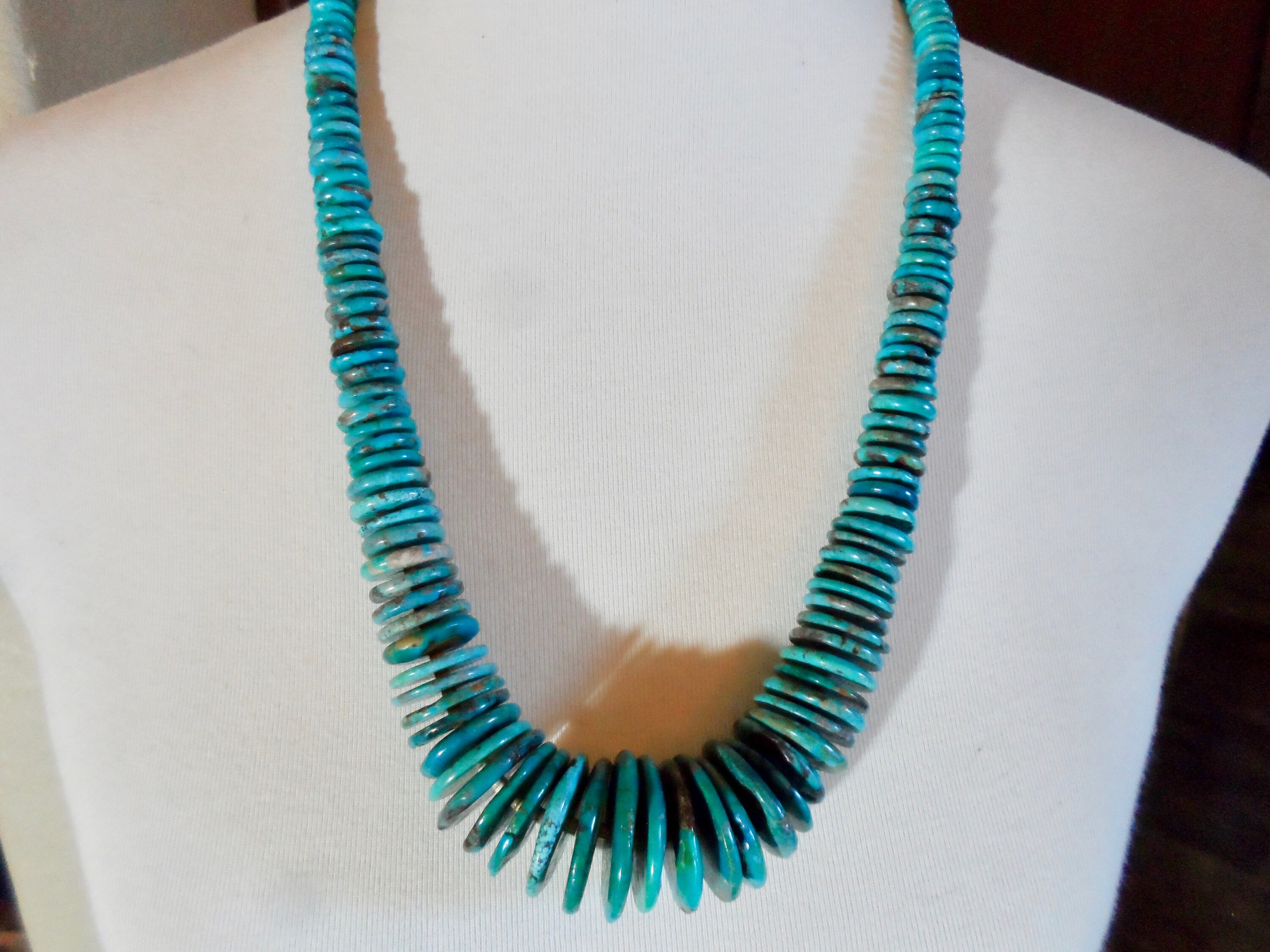 Large Graduated Turquoise Disc and Heishi Beaded Necklace Etsy