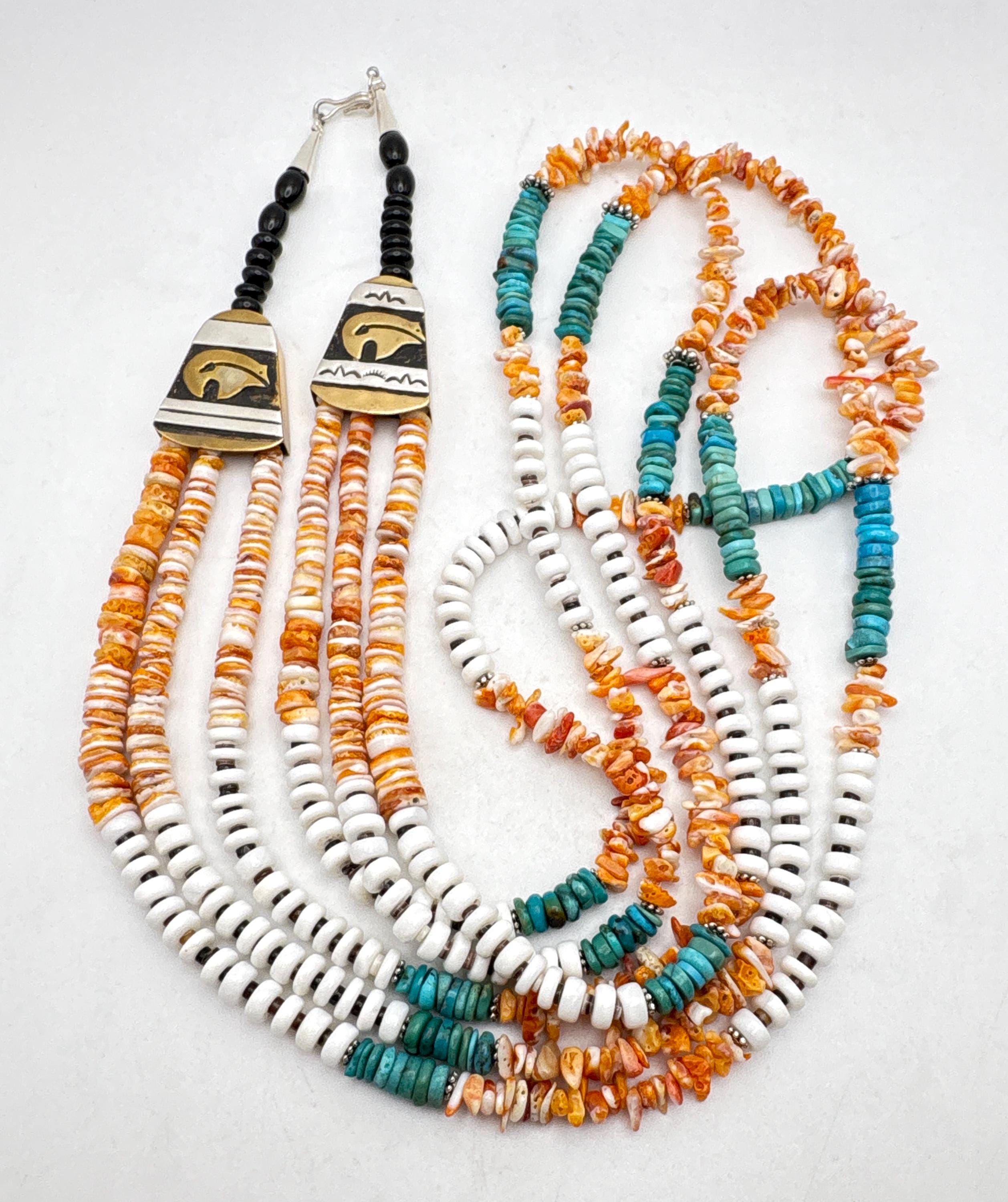 Tommy Singer Navajo Multi-gemstone Beaded Necklace With Overlay