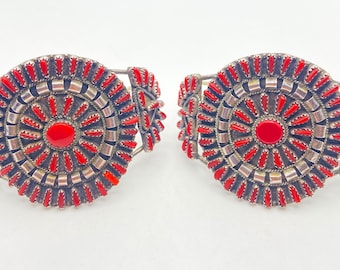 Violet & Jeffrey Begay, Sterling Silver and Coral Cluster Bracelet Set