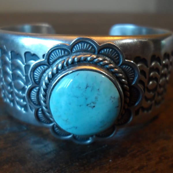 Arnold Blackgoat Navajo Bracelet, Sterling Silver and Turquoise Cuff