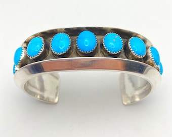 DG Curtis Navajo Sterling Silver and Turquoise Heavy Cuff Bracelet