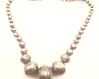 Vintage Hand Made HUGE Bead Navajo Pearls, Sterling Silver