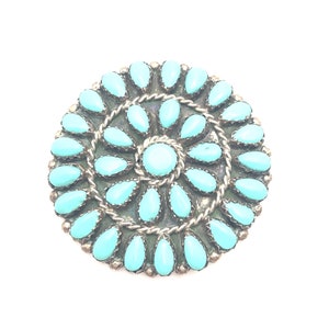 Navajo Turquoise and Sterling Silver Blossom Cluster Pin Pendant - Signed MB