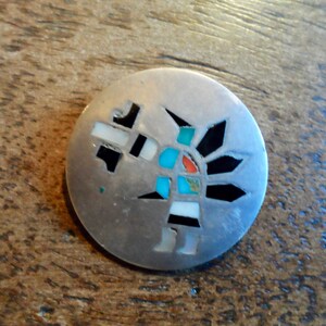Zuni Rainbow Man Broach Brooch Pin, Sterling Silver and Multi-Stone