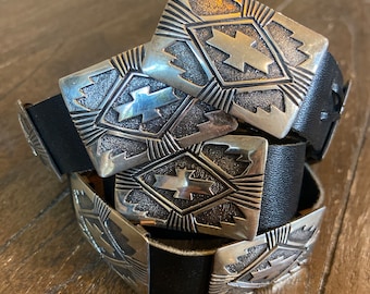 James Shay Navajo Overlay Sterling Silver Concho Belt