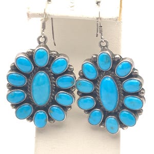 Sunburst Handcrafts Inc. (Teme&#39;) Navajo Sterling Silver Turquoise Cluster Earrings