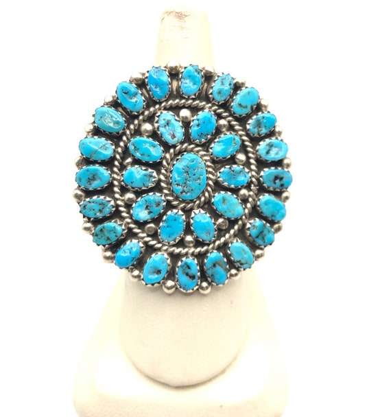 Striking Vintage Native American Zuni Blue Gem Turquoise Sterling Silver Sunface Necklace Striking Vintage Native American Zuni Blue Gem Turquoise Sterling Silver Sunface Necklace
