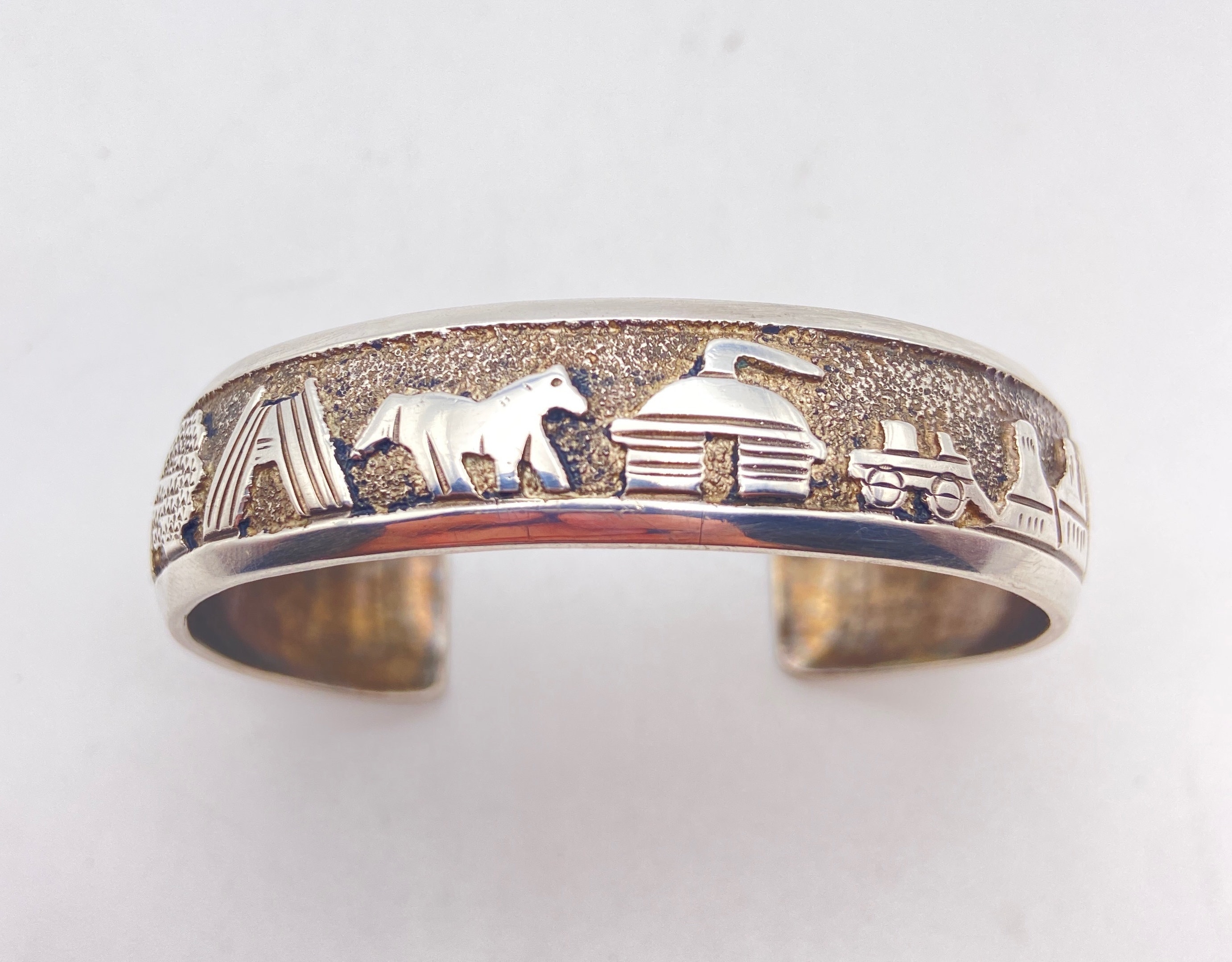 More Unique 'Hogan Love' Vintage Navajo Thomas Singer Native American Jewelry Silver Bracelet More Unique 'Hogan Love' Vintage Navajo Thomas Singer Native American Jewelry Silver Bracelet