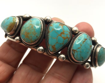 Leo Feeney Turquoise Row and Sterling Silver Cuff Bracelet - Etsy
