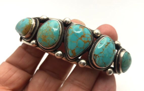Leo Feeney Turquoise Row and Sterling Silver Cuff Bracelet