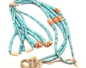 Rare Vintage Santo Domingo Quadruple Jacla Turquoise Heishi Necklace