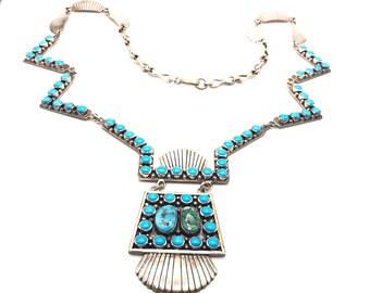 Collar nativo americano Jerry Cowboy de plata esterlina y turquesa con ojo de serpiente