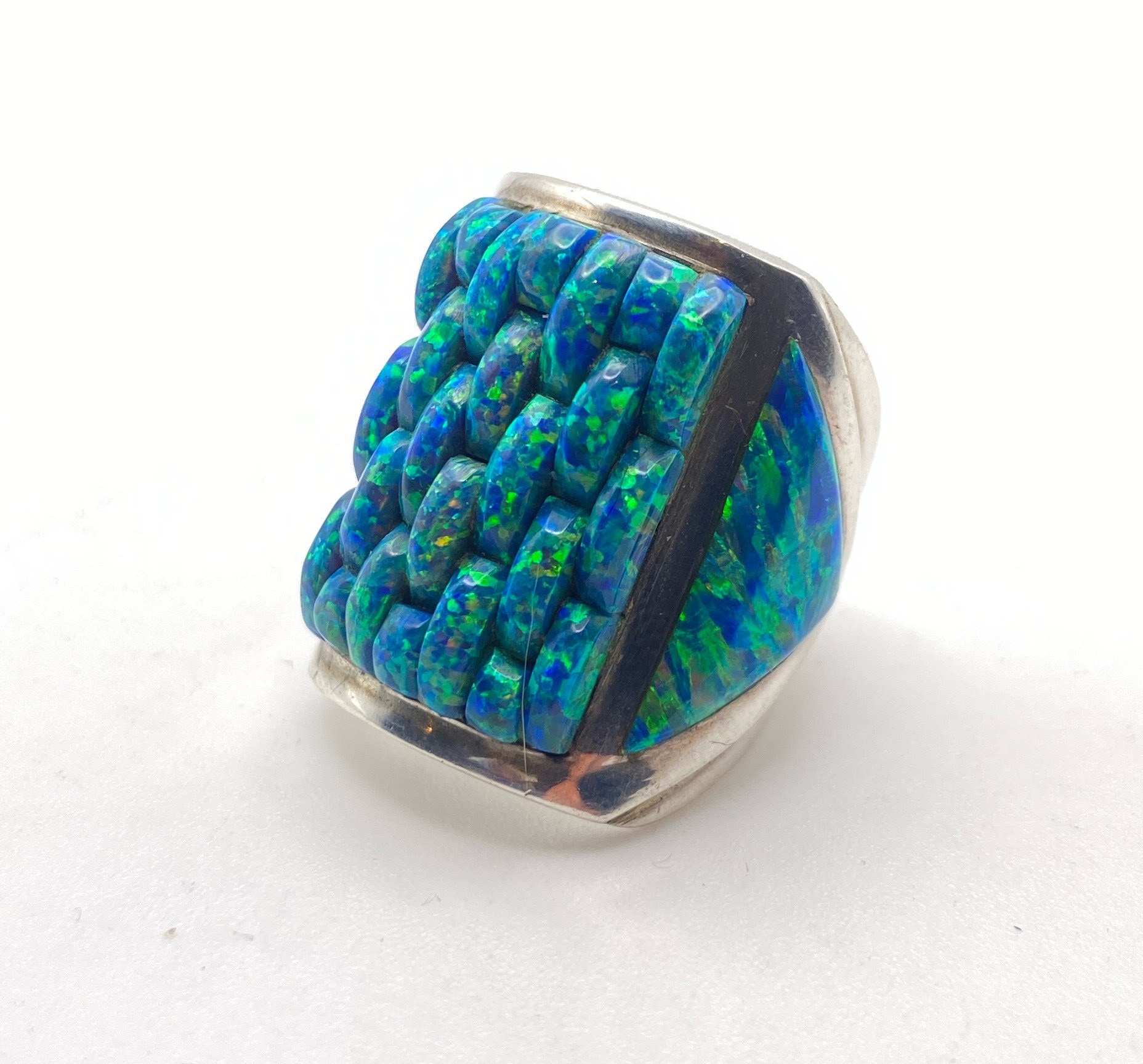 Zuni Artist Reynetsa Leland Opal and Sterling Silver Ring, Size 8