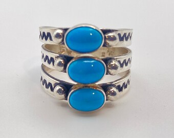 Raymond Coriz Santo Domingo Sleeping Beauty Turquoise Ring, Size 8-1/2