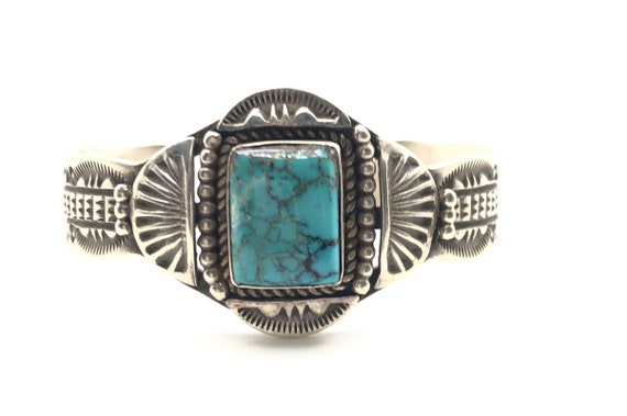 Rare Ray Tafoya Rectangular Turquoise Vintage Native American Navajo Sterling Silver Bracelet Rare Ray Tafoya Rectangular Turquoise Vintage Native American Navajo Sterling Silver Bracelet