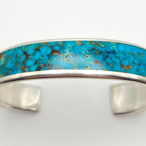 Larry Loretto Seamless Inlay Kingman Turquoise and Sterling Silver Cuff Bracelet
