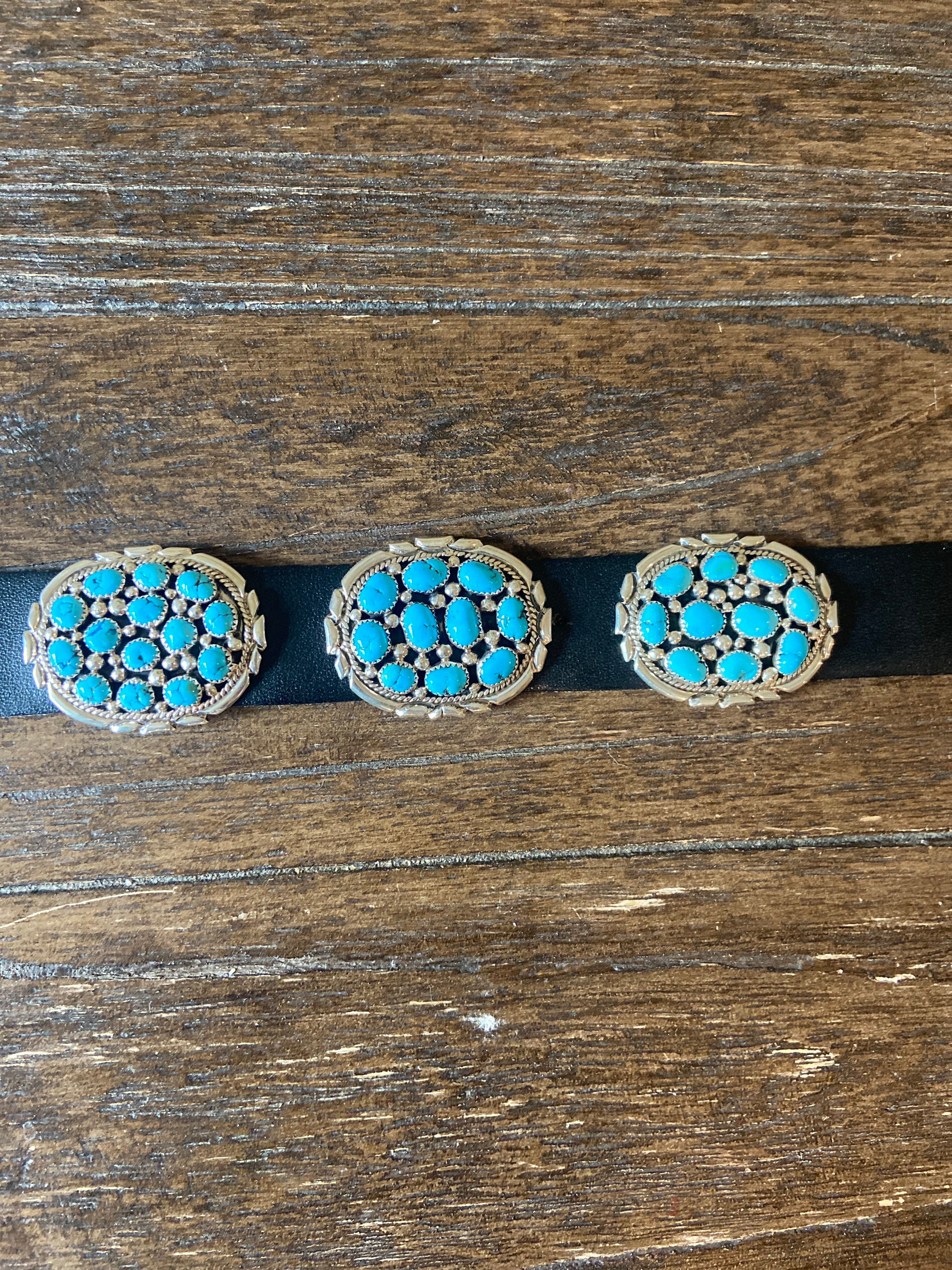 Cluster Kingman Turquoise and Sterling Silver Navajo Concho 