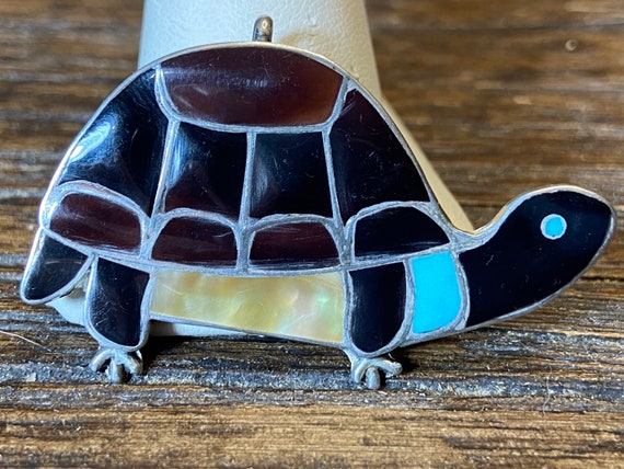 Vintage Turtle Brooch/Pendant, Sterling Silver an… - image 1