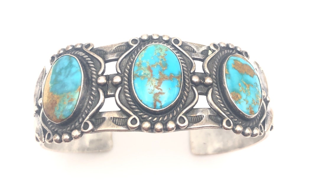 Vintage Fred Harvey Era Sterling Turquoise Thunderbird Bracelet, Small Wrist or Youth