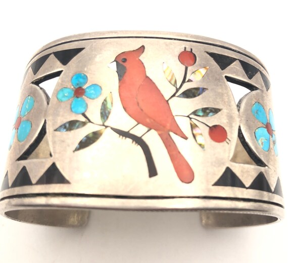 Important Vintage Native American Zuni Colin Coonsis Master Inlay Sterling Silver Bracelet Important Vintage Native American Zuni Colin Coonsis Master Inlay Sterling Silver Bracelet