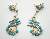 Vintage Zuni Needlepoint Turquoise and Sterling Silver Dangle Earrings
