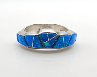 Calvin Begay Blue Opal Inlay Crown Ring, Size 7-1/4