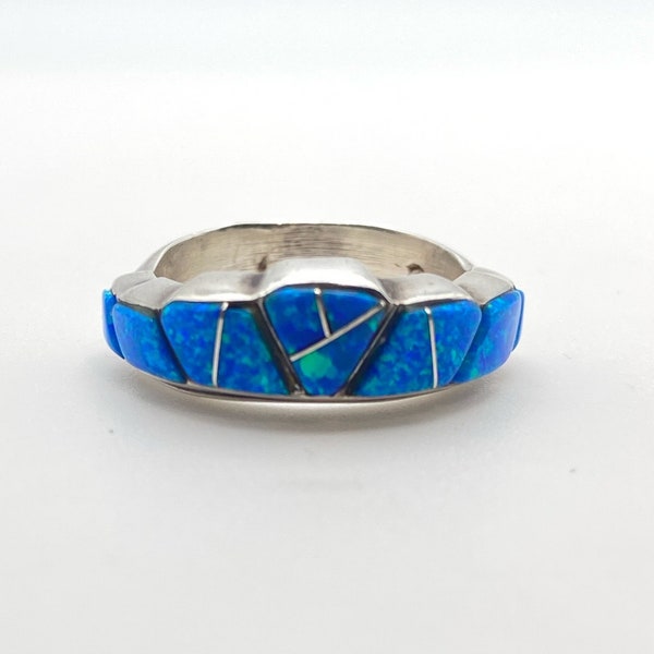 Calvin Begay Blue Opal Inlay Crown Ring, Size 7-1/4