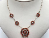 Vintage Zuni Yatsattie Petit Point Sterling Silver and Coral Necklace