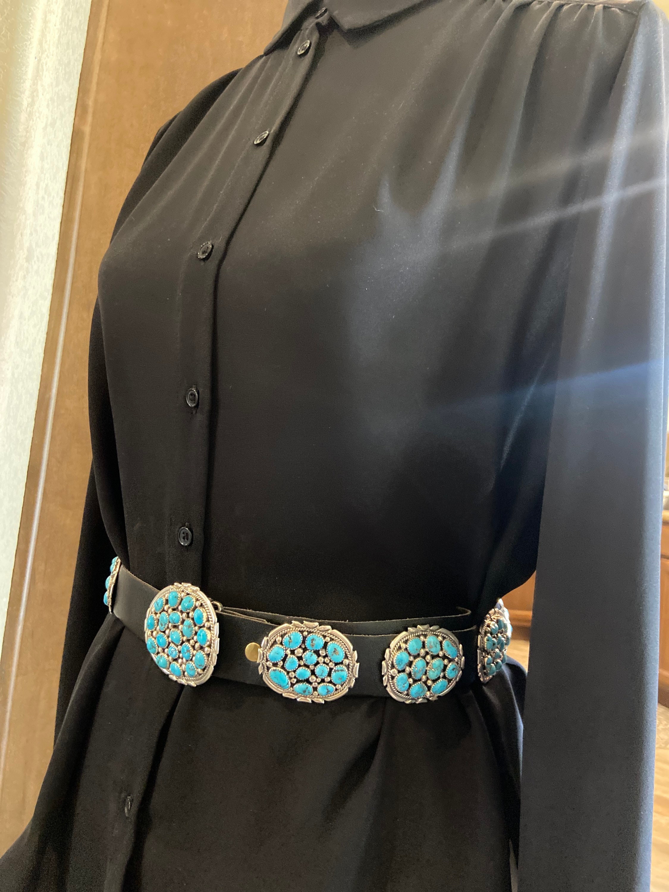 Kingman Turquoise With Matrix Cluster Sterling Silver Concho Belt Buckle COLLECTOR CONCHO BELT — KIRK SMITH (NAVAJO • 1957–2012) A  main image 3