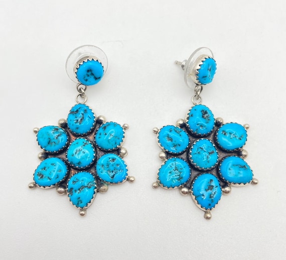 Sterling Silver and Turquoise Cluster Star Earrin… - image 1