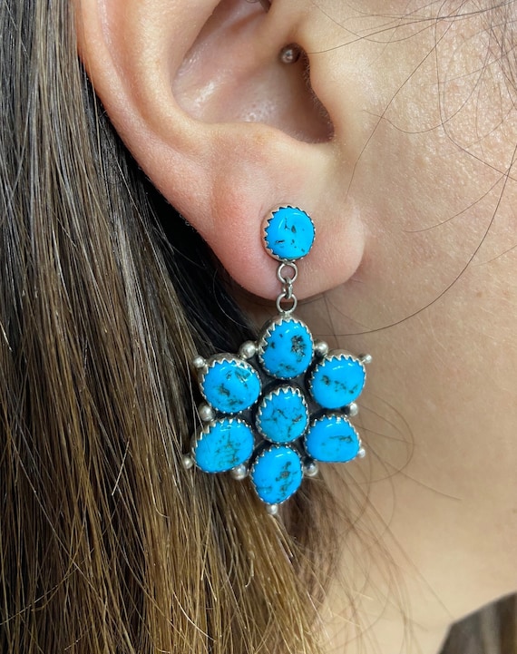 Sterling Silver and Turquoise Cluster Star Earrin… - image 2