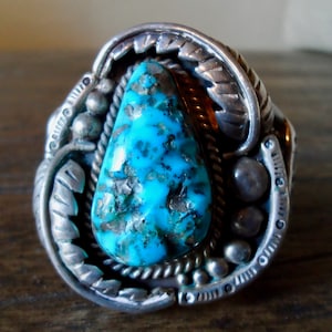 LARGE Vintage Navajo Turquoise and Sterling Silver Cuff Bracelet