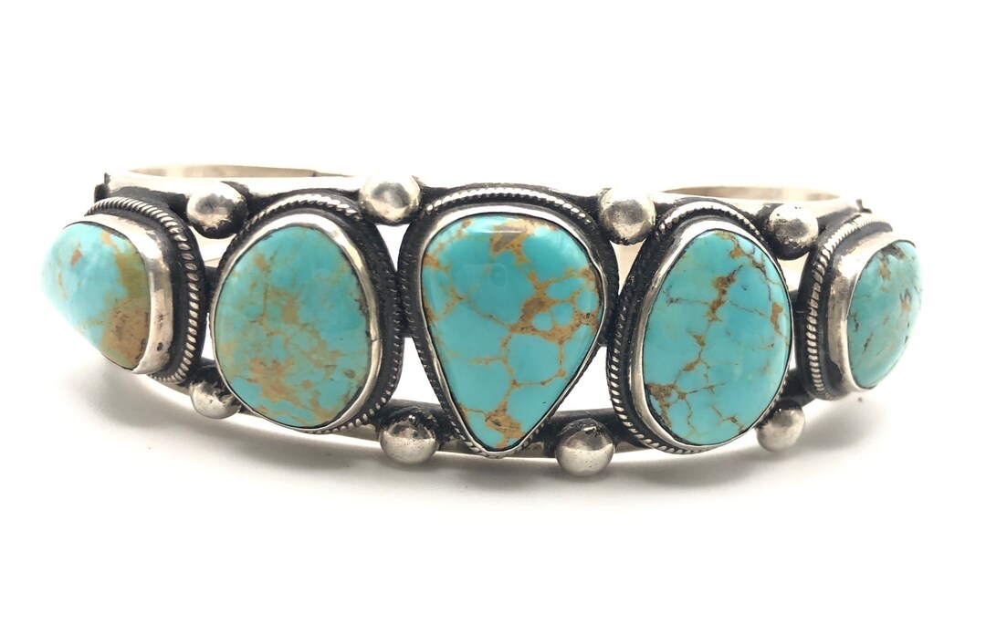 アクセサリー Leo Feeney Turquoise Cuff Bracelet used Leo Feeney Turquoise Row and Sterling Silver Cuff Bracelet - Etsy