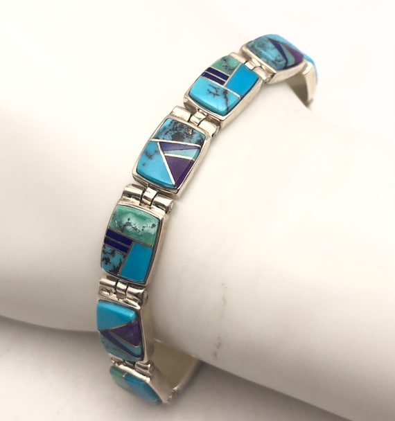 Striking Native American Navajo Turquoise Coral Inaly Sterling Silver Sunface Ring Striking Native American Navajo Turquoise Coral Inaly Sterling Silver Sunface Ring