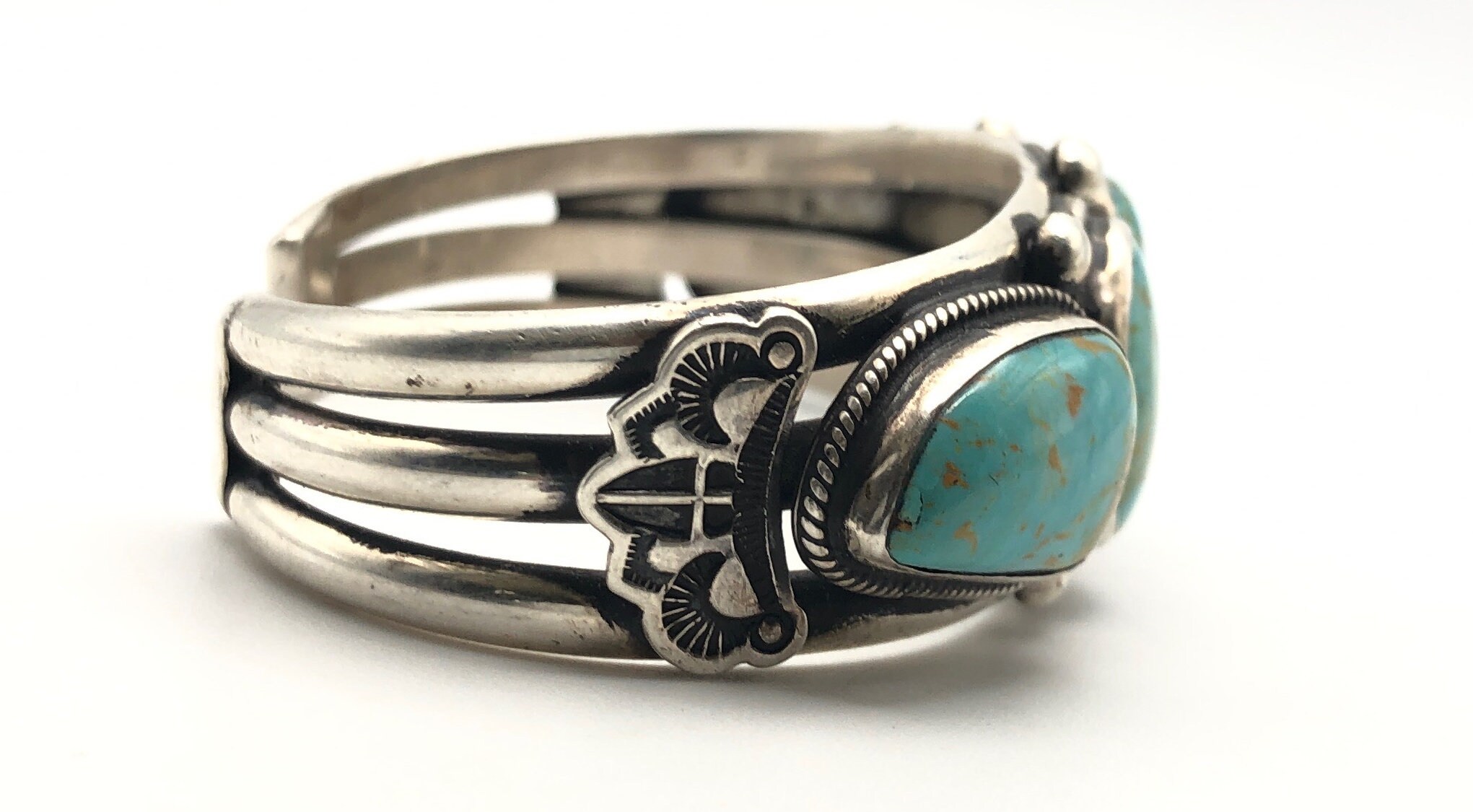 Leo Feeney Turquoise Row and Sterling Silver Cuff Bracelet