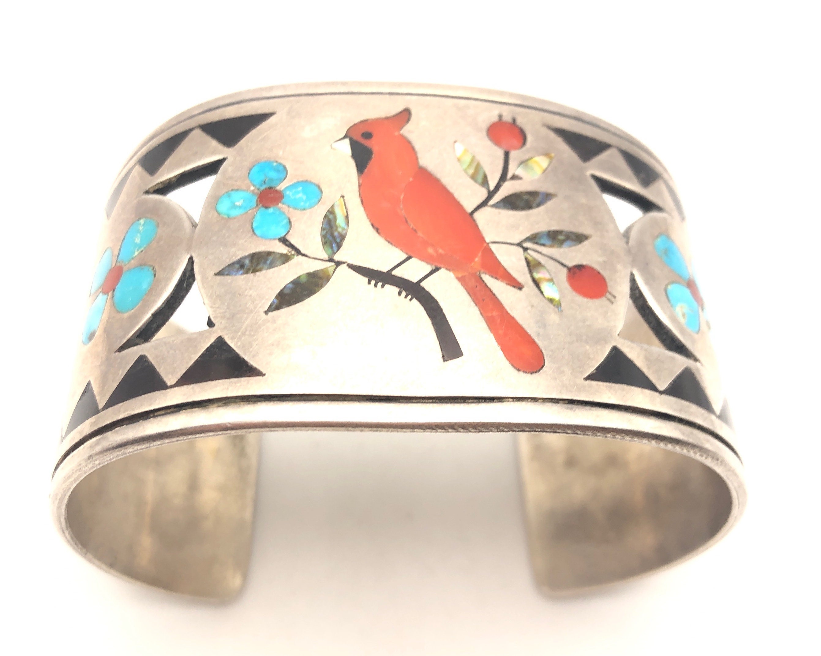 Important Vintage Native American Zuni Colin Coonsis Master Inlay Sterling Silver Bracelet Important Vintage Native American Zuni Colin Coonsis Master Inlay Sterling Silver Bracelet