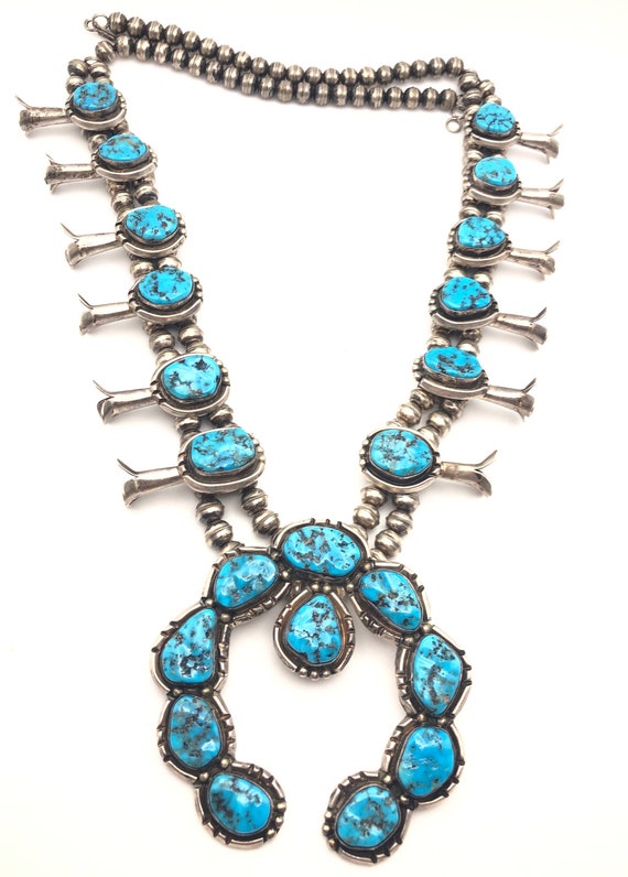 Juan Guerro Vintage Native American Navajo Royston Turquoise Leaf Sterling Silver Necklace Juan Guerro Vintage Native American Navajo Royston Turquoise Leaf Sterling Silver Necklace