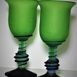 Vintage Crackle Glass Water Goblet Stemmed  Wine Glasses