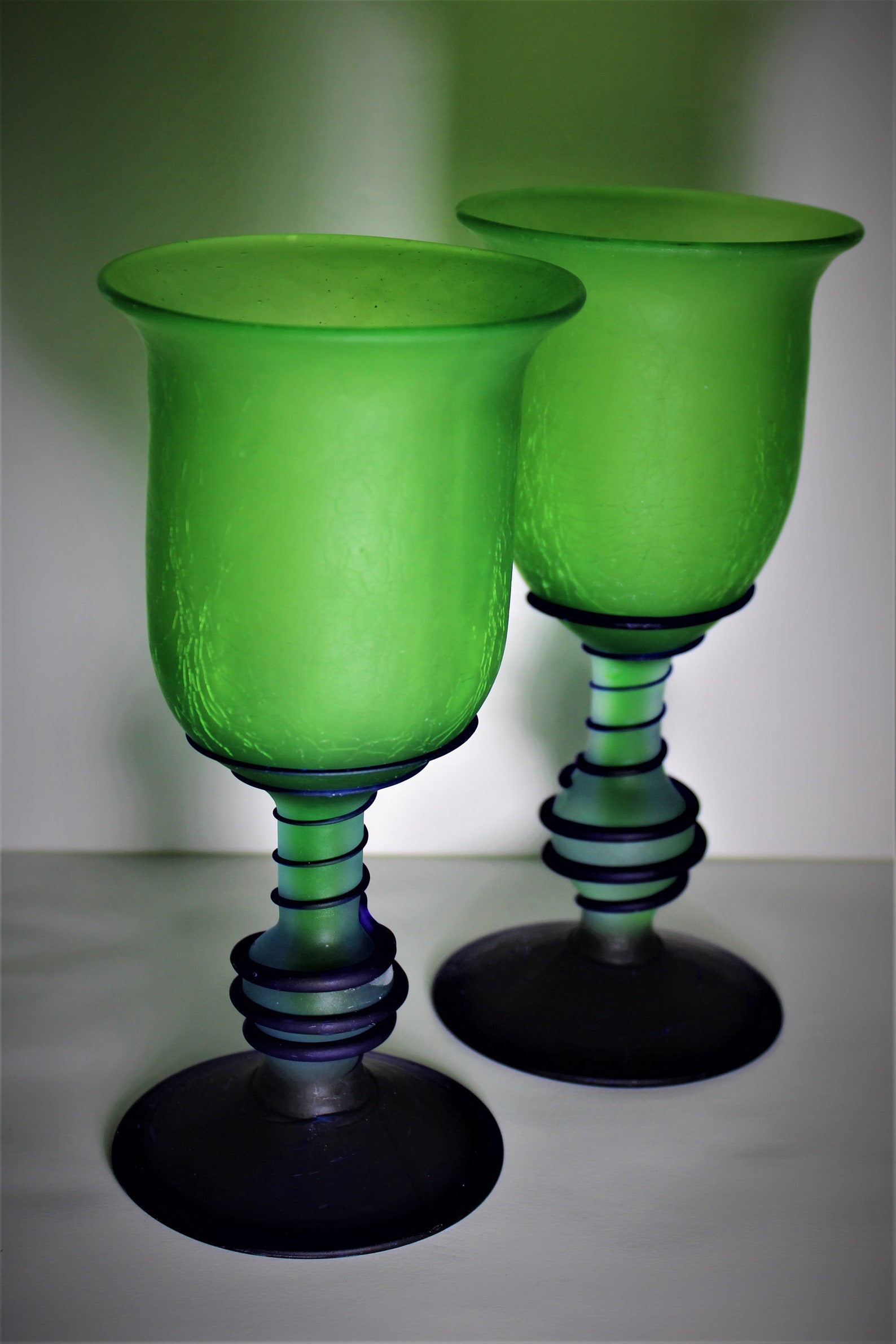 Vintage Crackle Glass Water Goblet Stemmed Wine Glasses Etsy