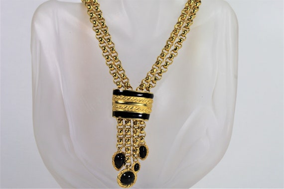 Estate Statement Designer Gold Plated Necklace Bl… - image 1