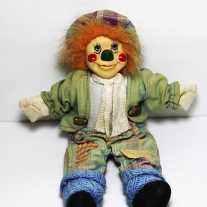 Vintage Porcelain Head Sitting Clown Doll Hand Crafted