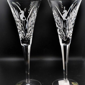 Waterford Cut Crystal Champagne Glasses Two Stemmed  H.A.L. Seahorse Flute