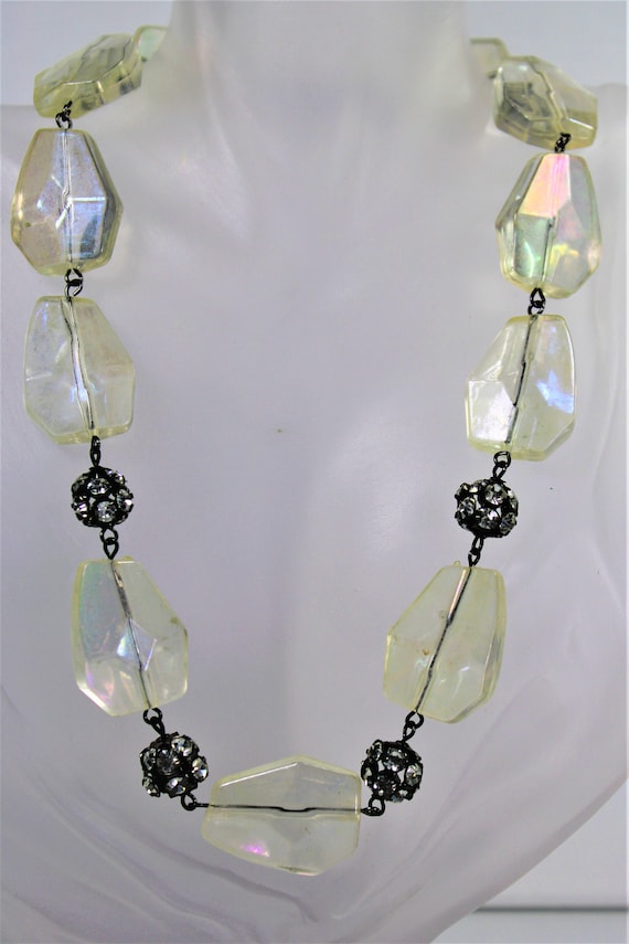 Vintage Iridescent Lucite And Crystal Mesh Balls Bead… Gem