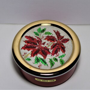 Vintage Chokin Porcelain Christmas Poinsettia Trinket Box