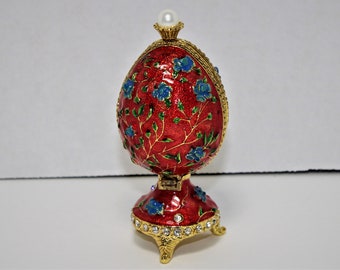 Vintage Egg Shaped Trinket Jewelry Box