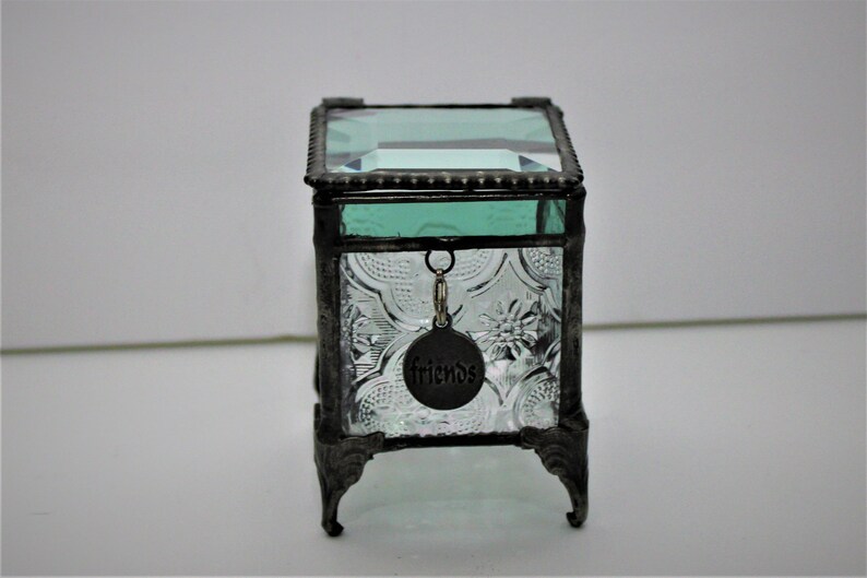 Glass Art Hinged Jewelry Trinket Box With Friend Charm Etsy