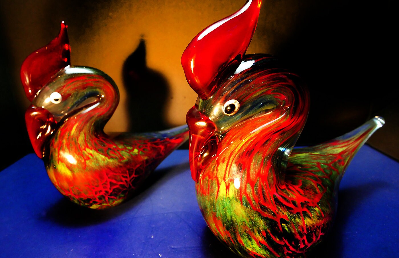 Vintage Pair of Multicolored Murano Art Glass Bird Figurines Etsy UK