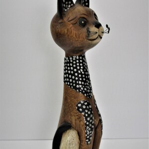Vintage Wood And Metal Cat Figurine