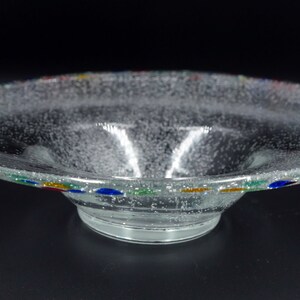 Vintage Clear Bubble Art Glass Bowl With Multicolored Rim